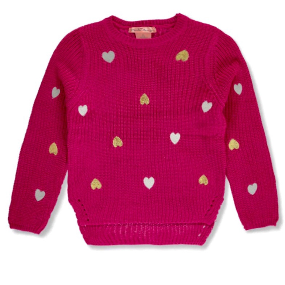Pink Angels Girls' Heart Embroidered Sweater Size Medium 10/12